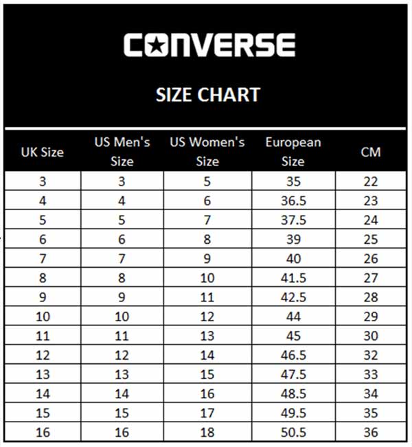 converse shoe size compared to nike